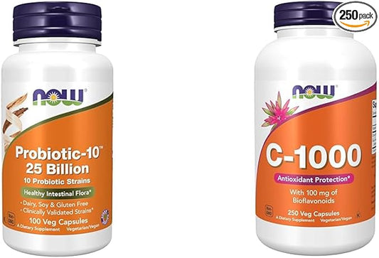 NOW Supplements, Probiotic-10™, 25 Billion, 10 Probiotic C-1,000 with 100 mg 250 Capsules