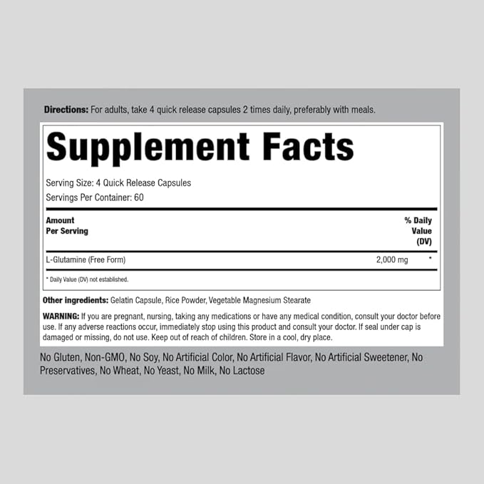 Piping Rock L Glutamine Capsules 2000 mg 240 Count