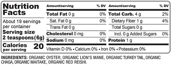 BareOrganics, Mushroom Memory Blend Powder, Organic Superfood, Vegan Dietary Supplement, 4 Ounces