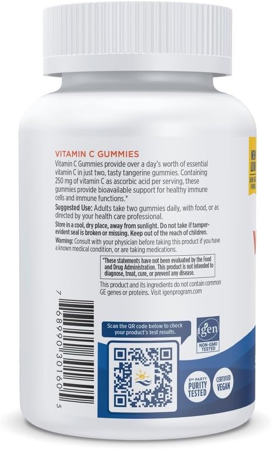 Nordic Naturals Vitamin C Gummies, Tart Tangerine 60 Gummies 250 mg 30 Servings