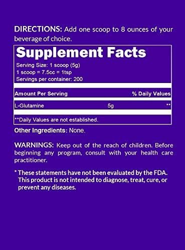 Pure L-Glutamine Made in The USA 200 Servings 1,000g, 2.2lb 2.2lb Bulk,