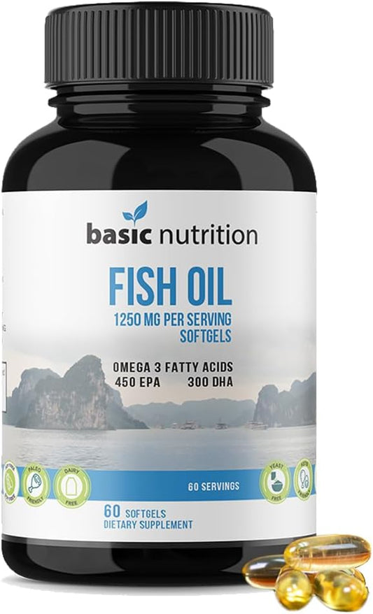 Fish Oil with Omega 3 Fatty Acids 1250mg Fish 450mg EPA, 300mg DHA 100% Hormone