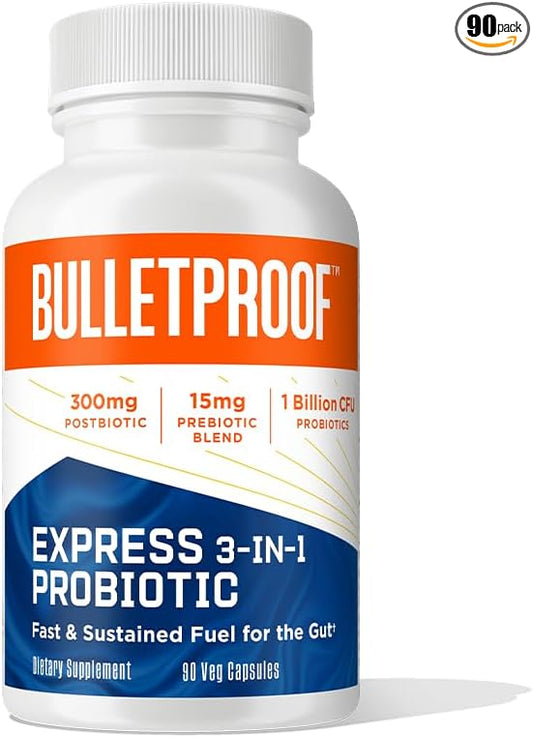 Bulletproof Express 3-in-1 Probiotic, 90 Count, Supplement for Fast and Sustained Gut Health