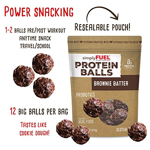 simplyFUEL Whole Food Protein Balls with Probiotics - Brownie Batter Snacks - 8g Protein Snack - Gluten Free Energy Balls (1 Pack of 12 Balls)