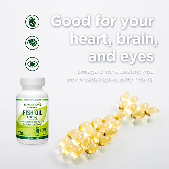 Fish Oil 1000mg Supplement – 120 Softgels Omega-3 Support Heart Brain Eye Health EPA and DHA Non-GMO Gluten Free