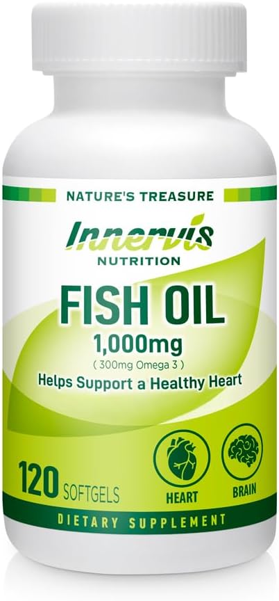 Fish Oil 1000mg Supplement – 120 Softgels Omega-3 Support Heart Brain Eye Health EPA and DHA Non-GMO Gluten Free