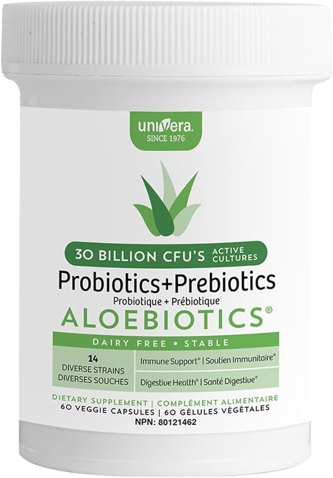 Univera Probiotics for Women, Probiotics and Prebiotics 30 Billion CFUs with Organic Aloe Vera -14 Strains, Digestive Enzymes for Adults - Vegan, AloeBiotics, 60ct.
