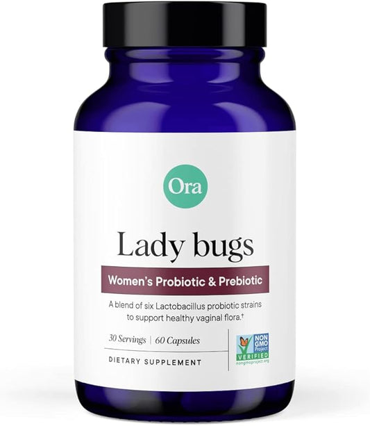 Ora Organic Prebiotics and Probiotics for Women - Lactobacillus for Vaginal and Urinary Tract Health, Contains 16 Billion CFU, 6 Strains - 1 Month Supply, 60 Vegan Probiotic Capsules