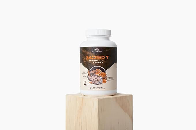 Naturealm Sacred 7 Organic Mushroom Extract Capsules - Premium 7 Mushroom Supplement with Lions Mane, Reishi, Chaga - USDA Organic Immune Support & Focus - 180 Vegetarian Capsules