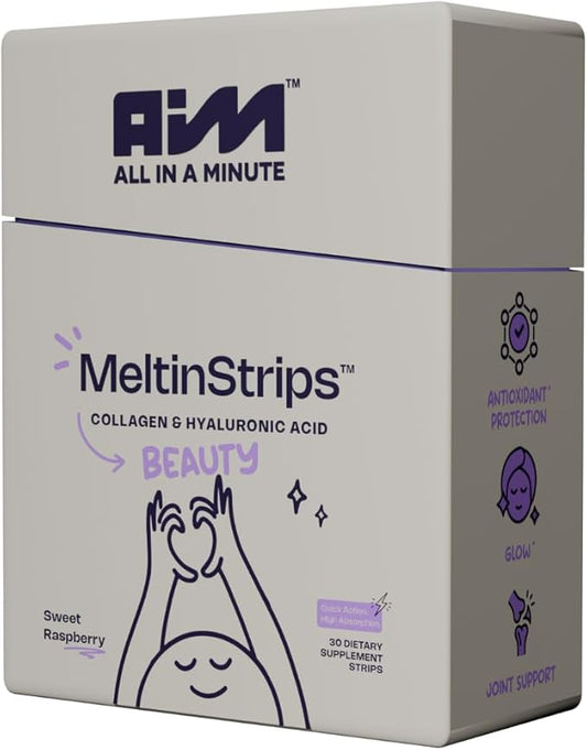 Beauty Oral Strips with Collagen, Hyaluronic Acid, Resveratrol, 3-in-1 Oral Dissolving Strips for Skin Hydration & Health Faster Absorption Sugar Free Vegan Dietary Supplement - 30 Strips
