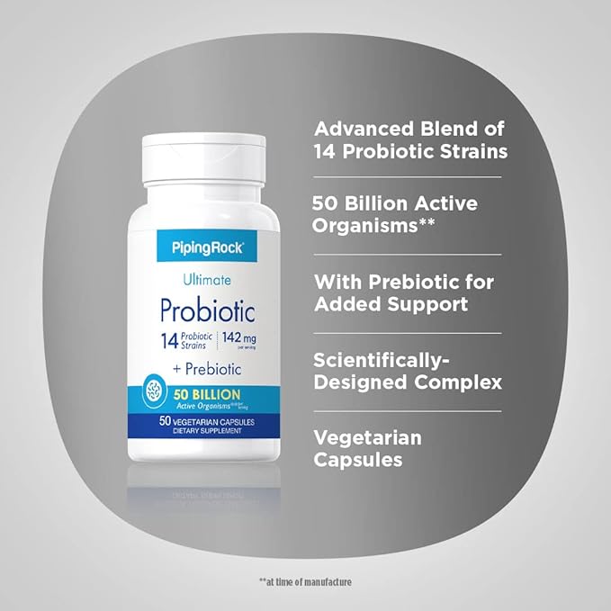 Piping Rock Probiotic Multi Enzyme 50 Capsules 142mg | 14 Strains 50 Billion