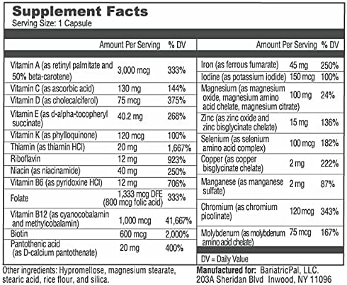 BariatricPal Multivitamin ONE 1 per Day! 45mg Iron (30 Count)