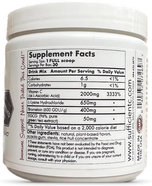 Sufficient-C High Dose Non-GMO Vitamin C 125 Gram 96% Pure