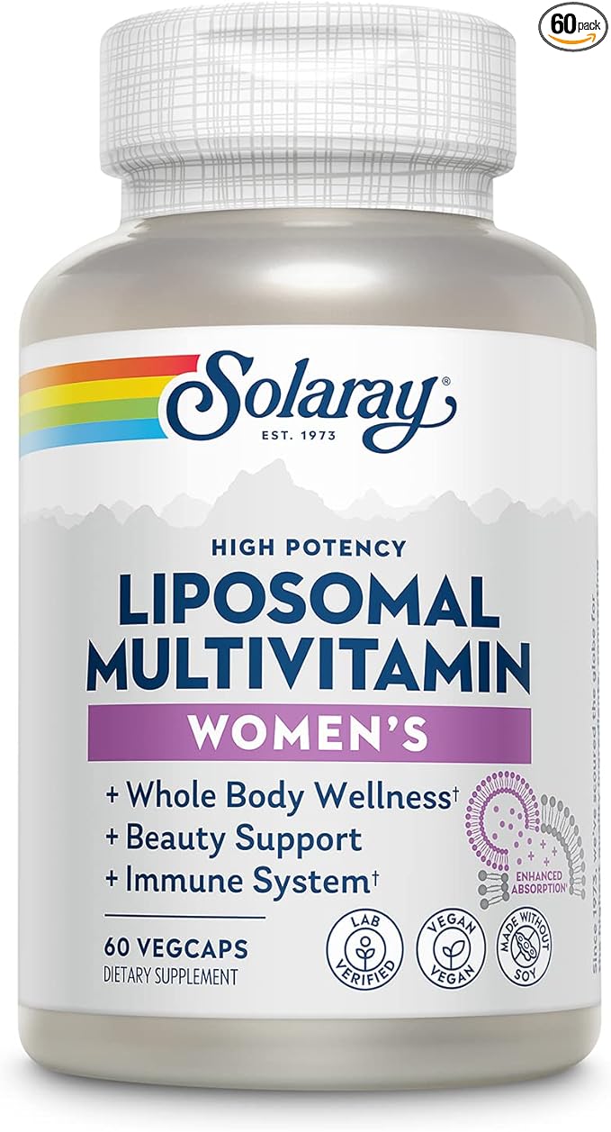 SOLARAY Liposomal Multivitamin for Women, Enhanced B12, Biotin, CoQ10, Immune 30 Servings, 60 VegCaps