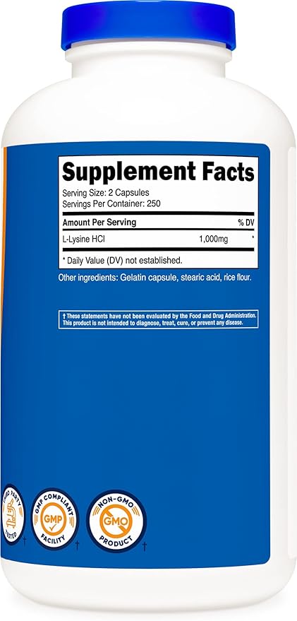 Nutricost L-Lysine 500mg (1000mg Serving), 500 Capsules (2 Bottles)