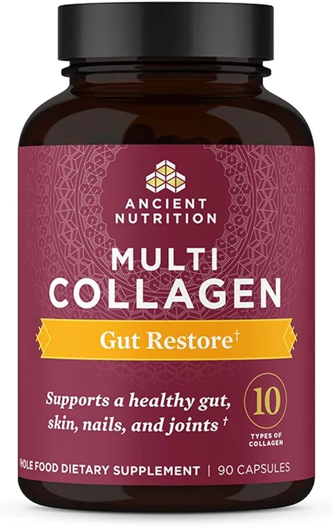 Collagen Pills with Probiotics for Gut Health by Ancient Nutrition, Multi Collagen Capsules Gut Restore 90 Ct, Supports Gut, Joints, Hair & Nails, Gluten Free, Paleo and Keto Friendly