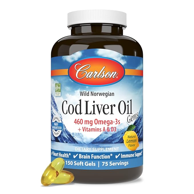 Carlson - Cod Liver Oil Gems, 460 mg Omega-3s, plus D3, Wild 150 Softgels