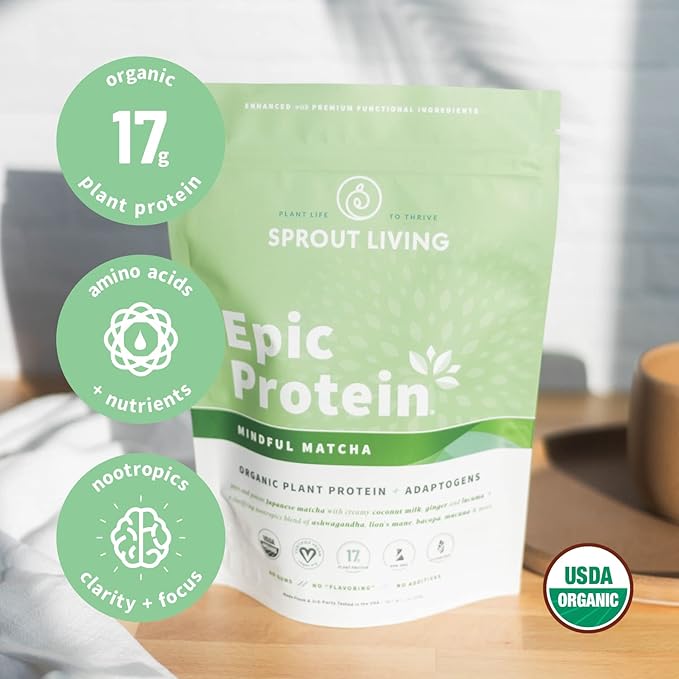 Sprout Living Epic Protein, Plant Based 17 Grams (1 Pound, 12 Servings)