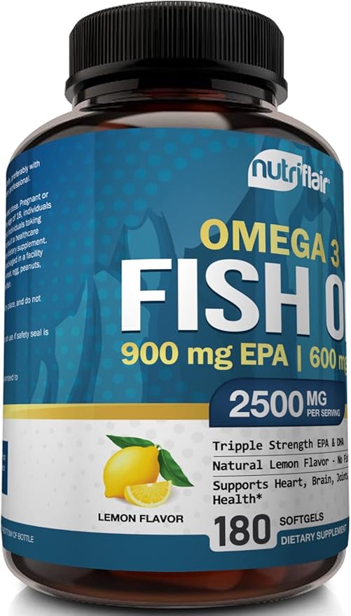 NutriFlair Omega-3 Fish Oil Supplement 2500mg - 900mg EPA 600mg DHA 90 Servings -180 Lemon