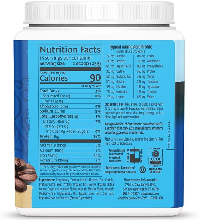 Sunwarrior Vegan Organic Protein Powder Plant-based 15 Servings