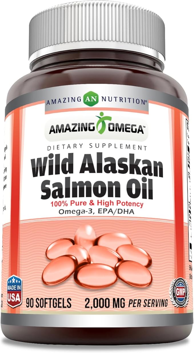 Amazing Omega Wild Alaskan Salmon Oil 2000mg Per Serving Softgels Supplement (90)