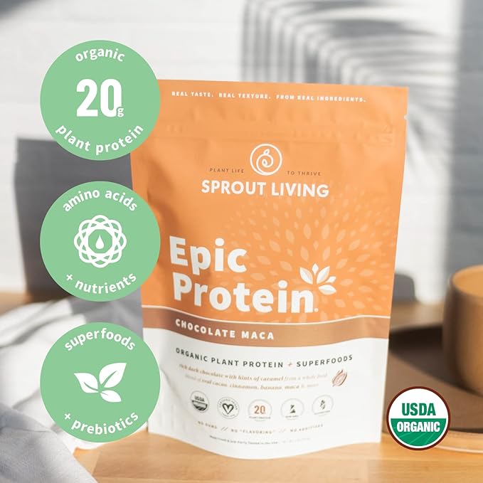 Sprout Living Epic Protein, Plant Based 20 Grams (1 Pound, 12 Servings)