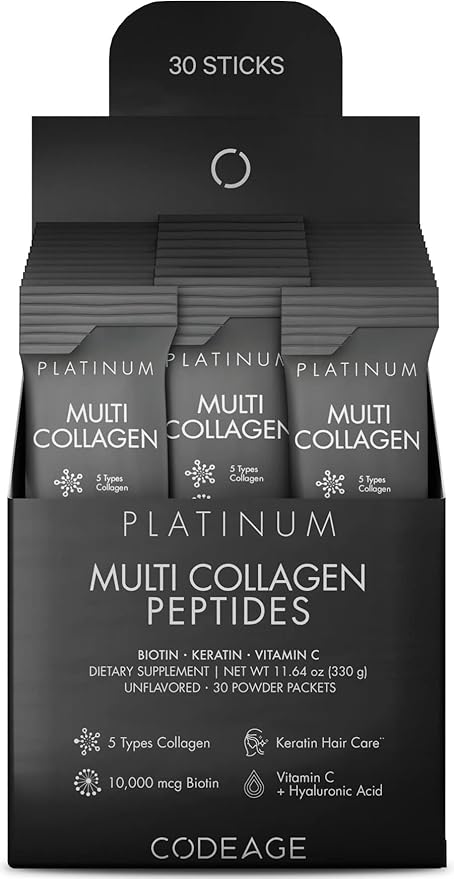 Codeage Multi Collagen and Biotin 10,000 B6 & D3, Keratin, 18 Amino 5 Types 30 Powder