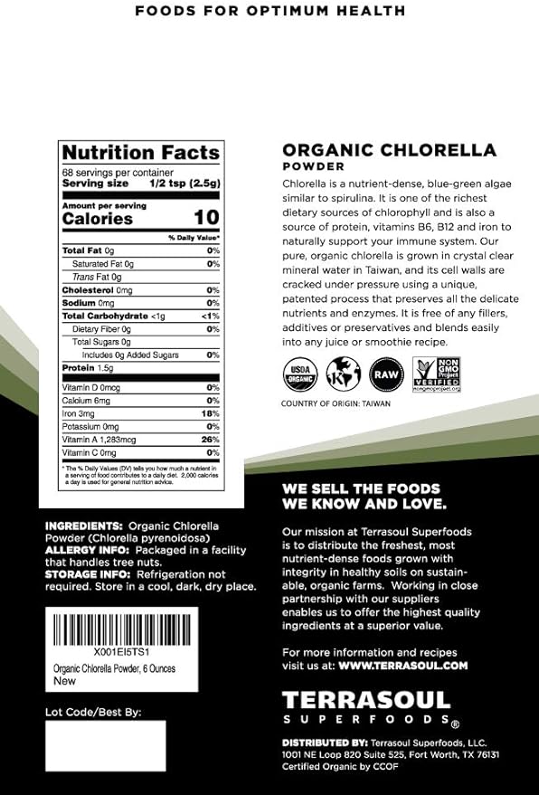 Terrasoul Superfoods Organic Chlorella Powder (Cracked Cell Walls) - 12 Oz (2 Pack)