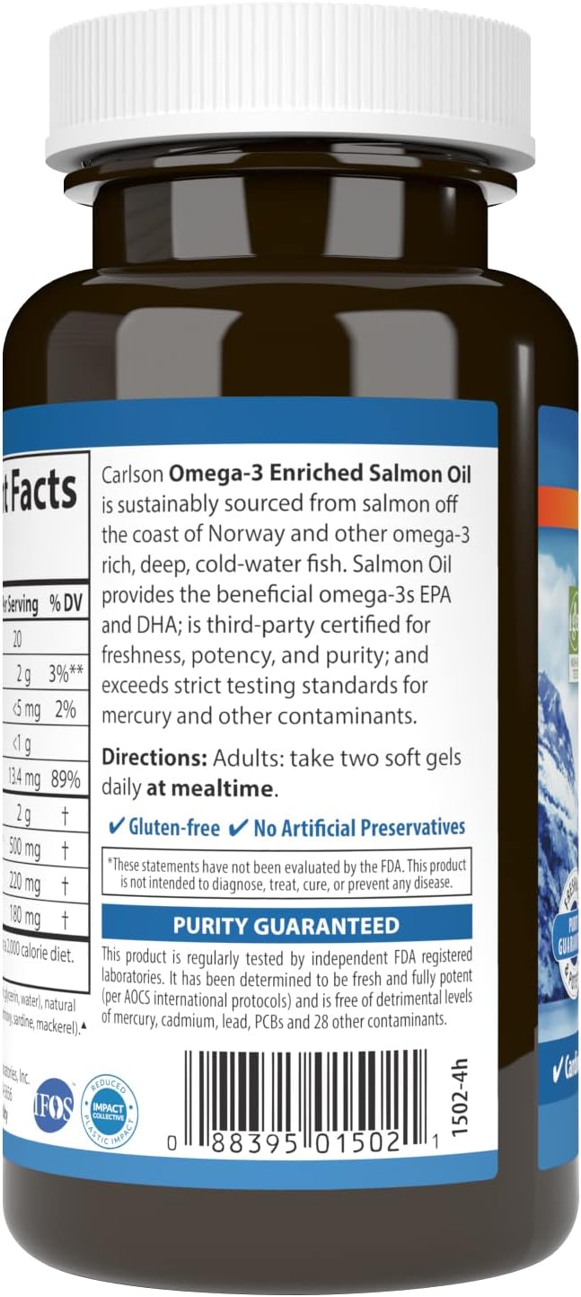 Carlson - Salmon Oil, 500 mg Omega-3s, Norwegian 3 Salmon 50 Softgels