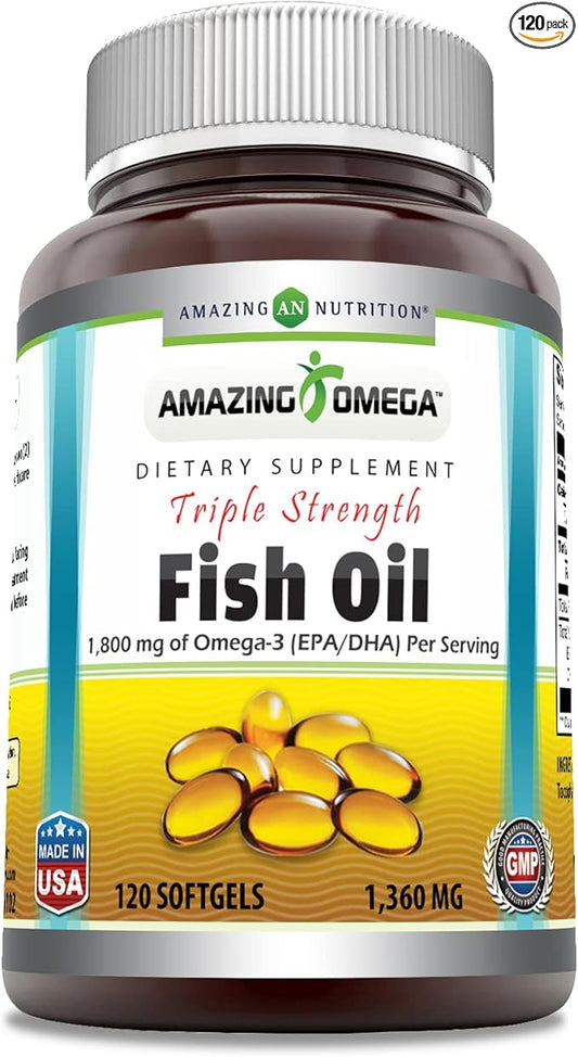 Amazing Omega Triple Strength Fish Oil (Omega-3, EPA/DHA) 1360 Mg 120 Softgels