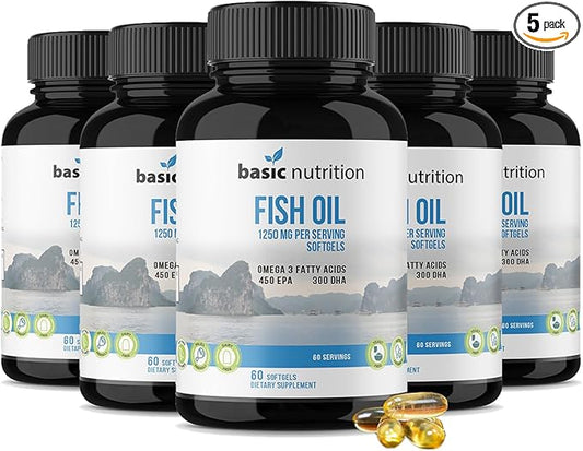Fish Oil with Omega 3 Fatty Acids 1250mg Fish 450mg EPA, 300mg DHA 100% Hormone