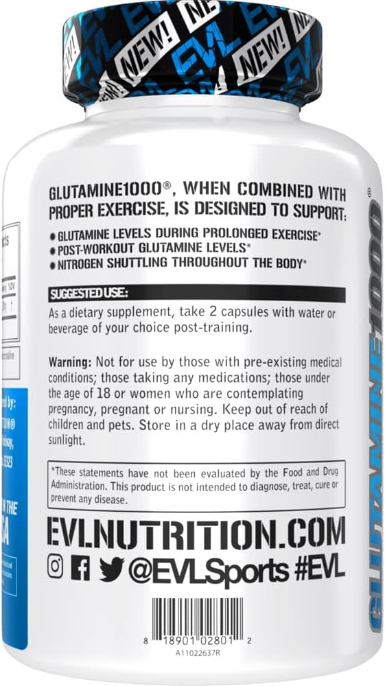 Evlution Nutrition L-Glutamine 1000, 1g Pure (30 Servings)