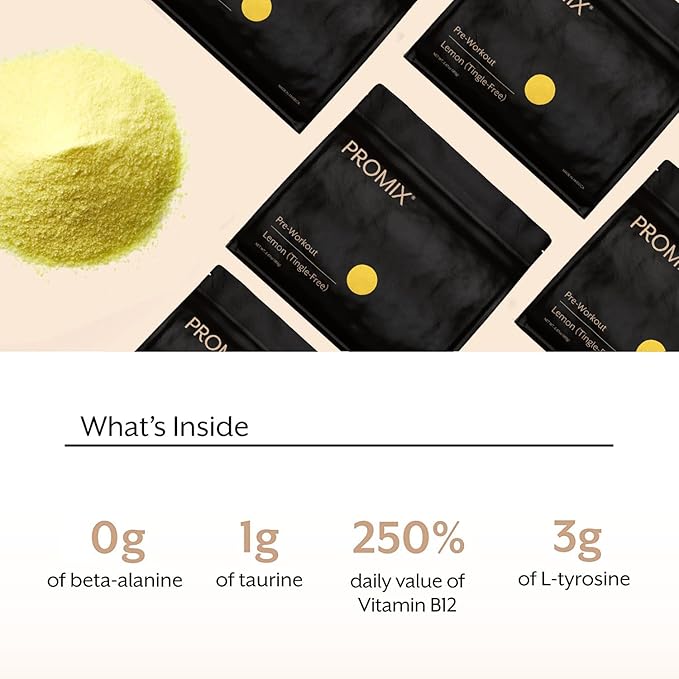Promix Pre-Workout Powder, Tingle-Free Lemon B12, Caffeine,