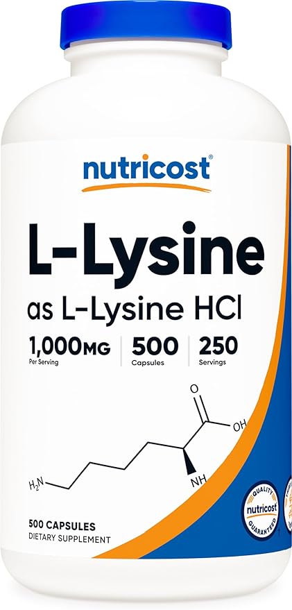 Nutricost L-Lysine 1000mg Per Serving, 250 Servings, 500 Capsules - Gluten Free, Non-GMO, 500mg Per Capsule