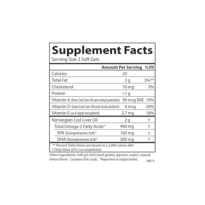 Carlson - Cod Liver Oil Gems, 460 mg Omega-3s, plus D3, Wild 150 Softgels