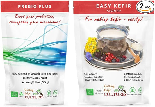 Prebio Plus + Kefir Starter Culture Prebiotic Fiber Powder Best Custom Blend of Organic Prebiotic Fibers Dietary Supplement (1 Prebio Plus + 1 Kefir 20g)