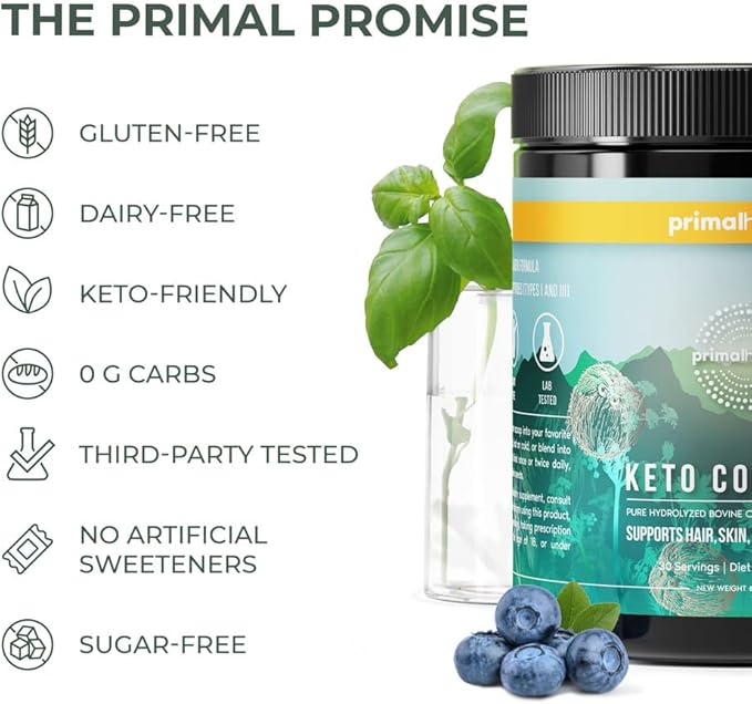 Primal Harvest Keto Collagen Peptides Powder & MCT Oil Powder, Keto Coffee Creamer Powder 30 Servings of Grass Fed Protein Powder