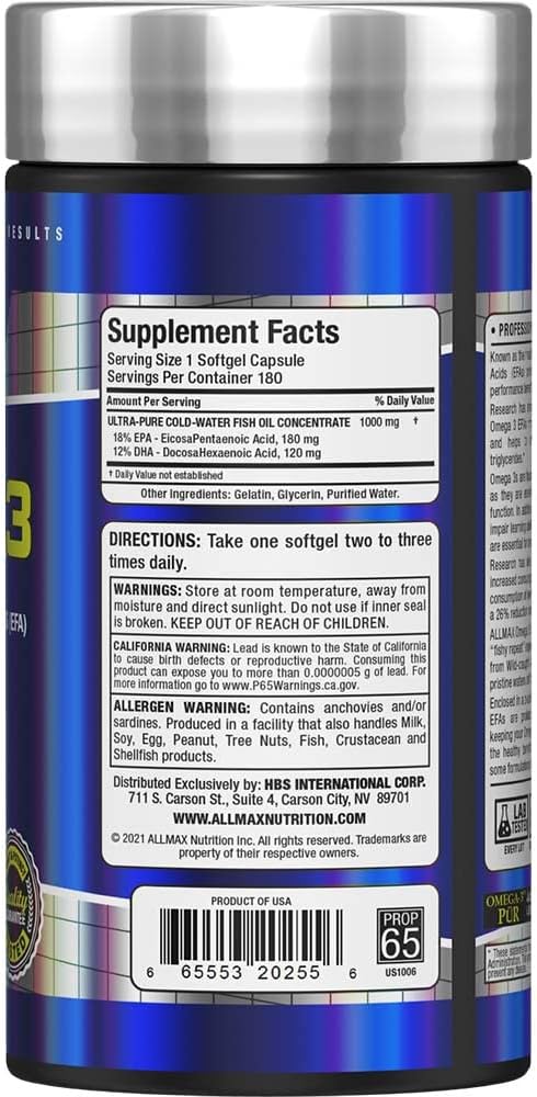 ALLMAX Nutrition Omega 3 Ultra-Pure Cold-Water 180 Count