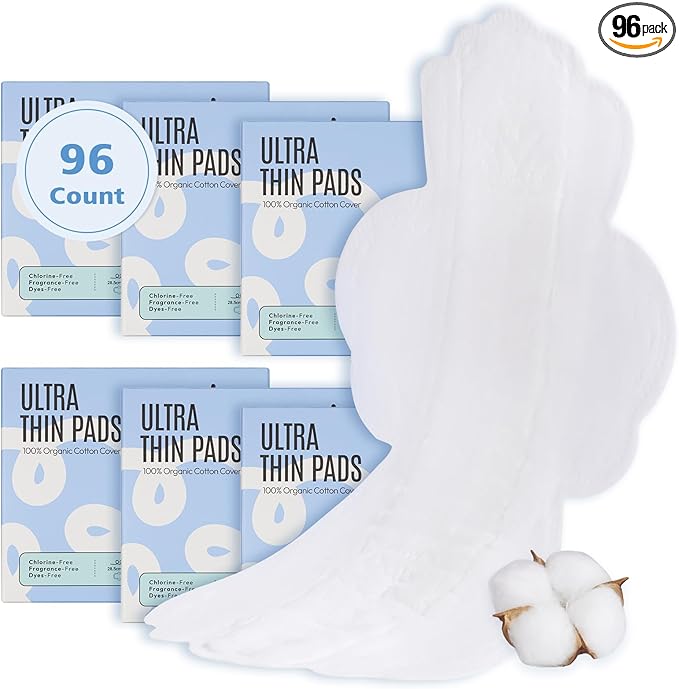 100% Large Organic Pads for Women, 4, 96ct) 96ct)