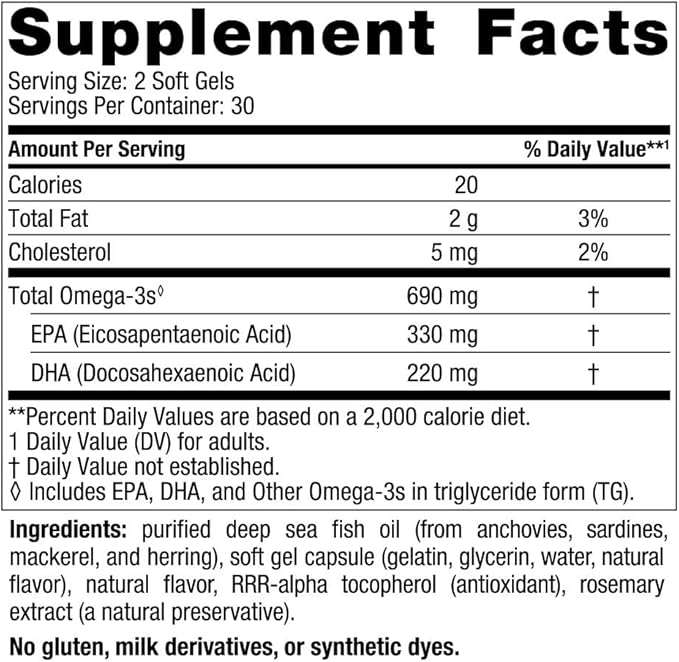 Nordic Naturals Omega-3, Lemon Flavor 60 Soft 690 mg Omega-3 - 30 Servings