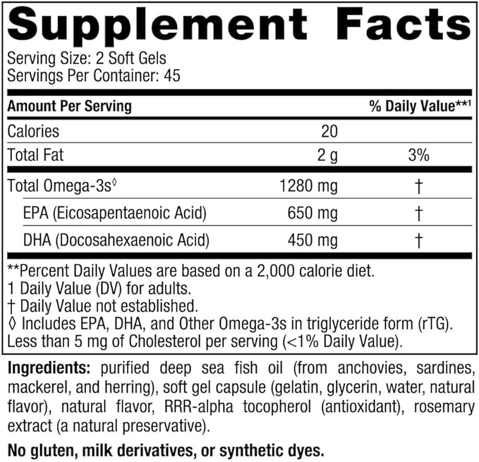 Nordic Naturals Ultimate Omega, Lemon Flavor 90 Soft 1280 mg Omega-3 - Omega-3 Fish 45 Servings