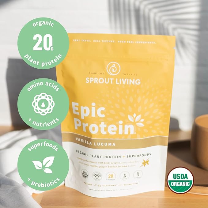 Sprout Living Epic Protein, Plant Based 20 Grams (1 Pound, 12 Servings)