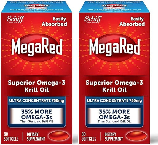 MegaRed Ultra Strength Krill Oil Omega 3 Supplement, 750mg Krill 80 Softgels, (80 Count 2))