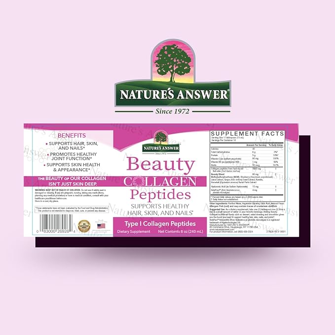 Nature's Answer Beauty Collagen Peptides 8 Fluid Ounces | Hair, Skin & Nail Support | Gluten-Free | Alcohol-Free | Non-GMO | Cruelty-Free | Single Count