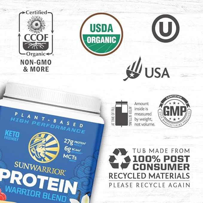 Sunwarrior Vegan Organic Protein Powder Plant-based 15 Servings