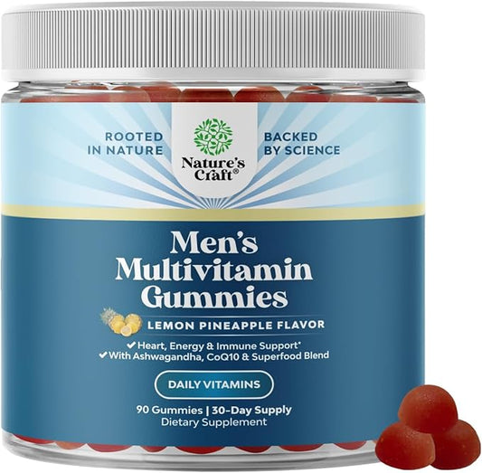 Natures Craft Men's Multivitamin Gummies with Superfood Complex - Daily Multivitamin for Men Gummies with CoQ10 and Ashwagandha for Energy and Immune Support - Adult Gummy Essential Minerals