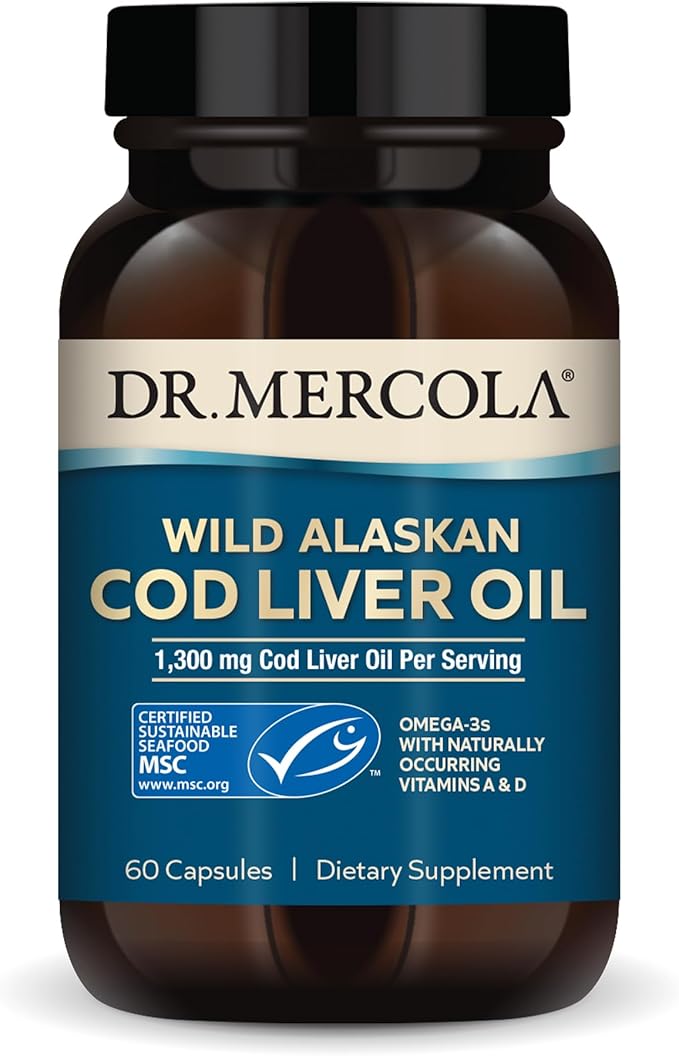 Dr. Mercola Cod Liver Oil, 1,300 30 Servings (60 Capsules),