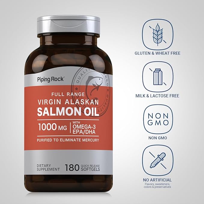 Piping Rock Salmon Oil Supplements 1000mg | 180 Softgels