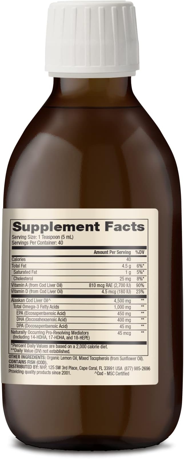 Dr. Mercola Wild Caught Alaskan Cod 6.8 Fl. (200 mL), 40 Servings, 1,000 mg Omega-3s Per