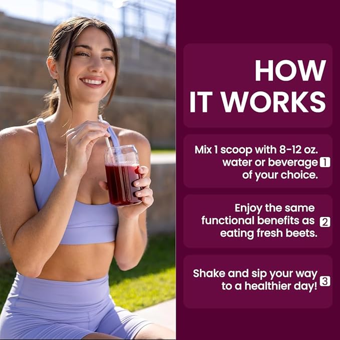 Beetroot Powder - Superfood for Blood Pressure Support, Nitric Oxide Booster, Beet Root Extract, BCAA for Heart Health, Green Tea Extract, Berry Flavor (Pack of 1 (10.59 oz))